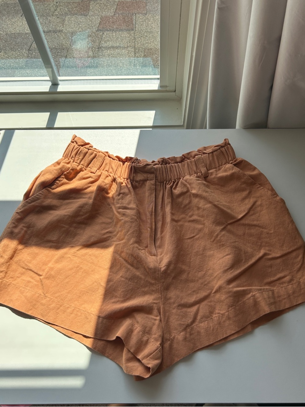Hem & Thread Rust-Tan Elastic-Waist Bermuda Shorts with Pockets